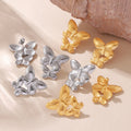 Butterfly Stud Earrings Dual Wing Gold Silver Titanium Steel view 4