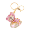 Rhinestone Bear Heart Keychain Gold Base Three Colors view 5