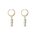Gold Tone Huggie Hoop Earrings With Triple White Pearl Drop view 5