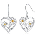 Daisy Heart Silver Tone Hook Earrings Polished Jewelry Accessory view 2