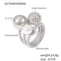 Twisted Triple Band Ring Sphere Crystal Pearl Cluster Statement view 7