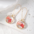 Gold Tone Round Pressed Flower Resin Long Hook Earrings in Ten Styles view 7