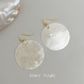 Gold Round White Shell Disc Drop Earrings Natural Pair view 6