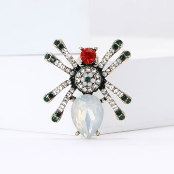 Crystal Spider Brooch With White Body And Red Accent