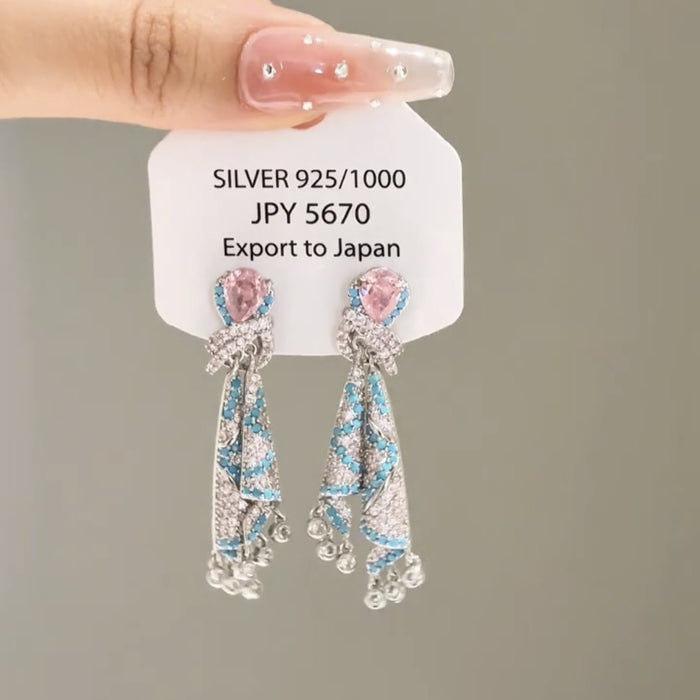 Silver Tone Teardrop Crystal Fringe Earrings Decorative Jewelry Pair