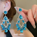 Crystal Teardrop Cluster Chandelier Earrings in Four Colors view 4