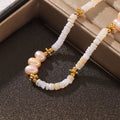 Freshwater Pearl and Shell Disc Beaded Necklace Gold Accents view 2