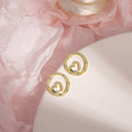 Gold Double Heart and Circle Heart Crystal Stud Earrings view 2