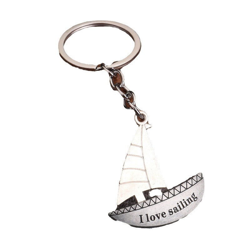 Sailboat Metal Keychain Bag Charm Lucky Gift Accessory