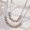 Two-Tone Flower And Round Bead Necklace Bracelet Set view 3