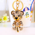 Articulated Jeweled Tiger Figure Keychain with Gold Tone Hardware view 2