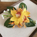 Fabric Orchid Leaf Duckbill Hair Clips Red And Yellow view 7