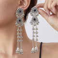 Six Color Silver Tone Ethnic Medallion Chain Tassel Earrings view 10