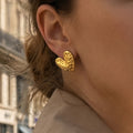 Hammered Heart Stud Earrings Gold Or Steel Stainless Steel view 4