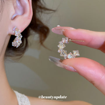 Silver Tone Crystal Floral Wreath Stud Earrings Jewelry Pair