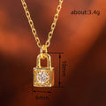 Mini Gold Lock Pendant Necklace Clear Center Stone view 4