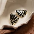Black Triangle Gold Zebra Stripe Statement Stud Earrings view 6