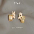 Gold Tone White Pearl And Pave Clear Stone Reversible Stud Earrings view 4
