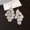 Layered Sequin Leaf Drop Earrings in Silver Black and Gold Tones view 7