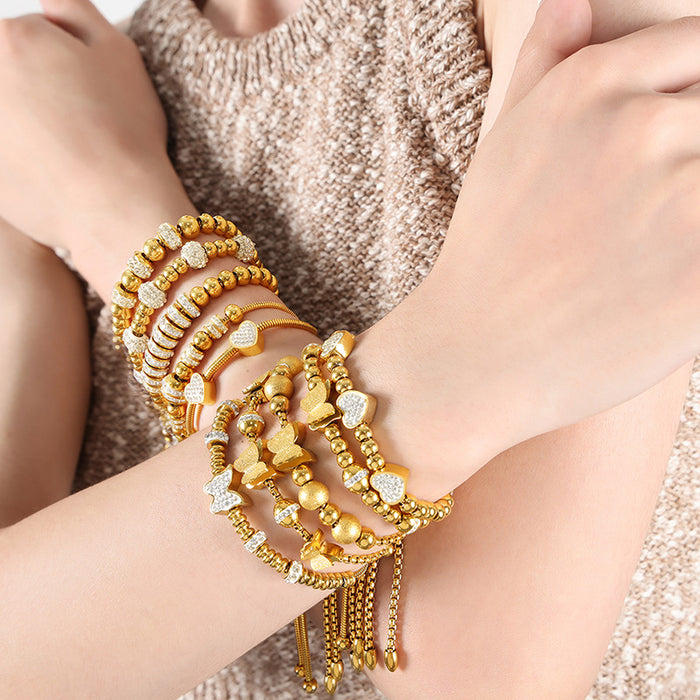 Gold And Steel Slider Bracelets Hearts Butterflies Crystal Beads