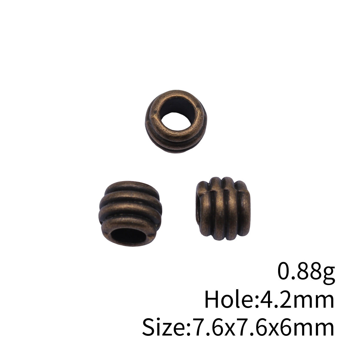 7.6x7.6x6mm 0.88g Antique Bronze Zinc Alloy Round Large Hole Spacer Beads for DIY Bracelet Jewelry Making