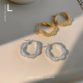 Silver Twisted Rope Oval Huggie Hoop Latch Earrings view 3