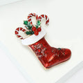 Red Enamel Christmas Stocking Brooch Candy Canes Holly view 3