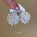 White Beaded Cluster Flower Stud Earrings With Rounded Petals view 4