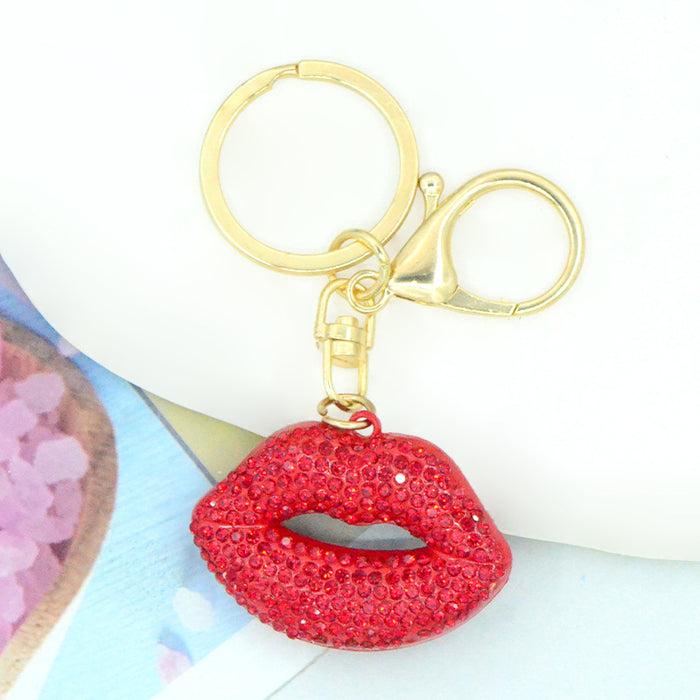 Red Rhinestone Lips Keychain Metal Kiss Pendant Bag Charm