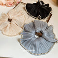 Black Or Ivory Sheer Petal Scrunchie With Pearl Like Edging view 2