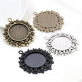 Floral Round Cabochon Pendant Bases in Three Metal Finishes view 1