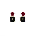 Red Velvet Rose Black Square Drop Earrings Gold Rose Charm view 5