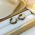 Gold Black Heart Crystal Textured Mini Hoop Earrings view 2
