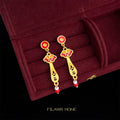 Gold Red Enamel Ruyi Cloud Drop Earrings Coin Stud Tops view 4