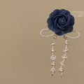 Fabric Rose Pearl Bow Tassel Duckbill Hair Clip Pair view 4