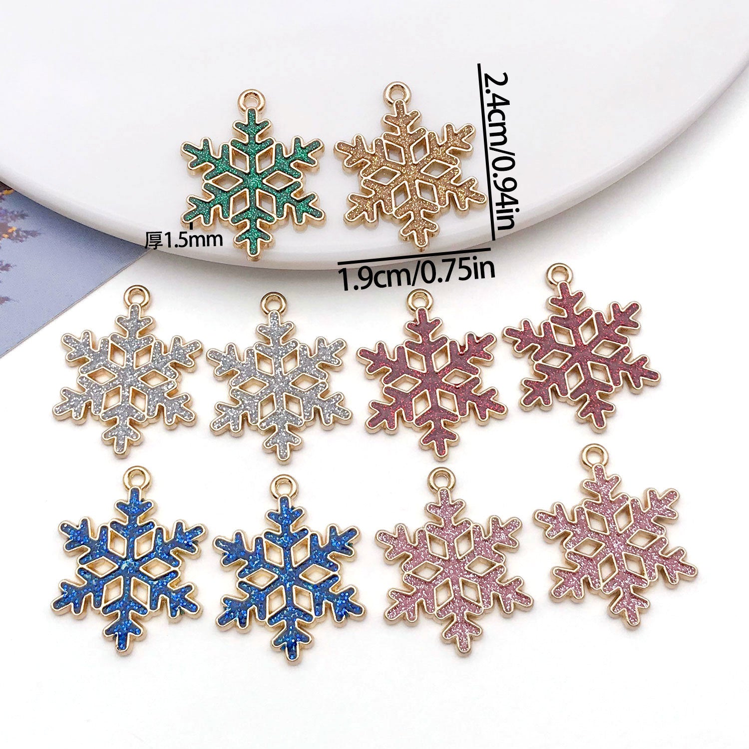 Enamel Zinc Alloy Snowflake Christmas Charm Pendant for DIY Earrings Necklace Keychain