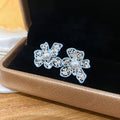 Double Flower Stud Earrings With Clear and Pastel Stones view 6