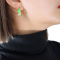 Green Enamel Mini Hoop Earrings With Clear Teardrop Zircon view 7