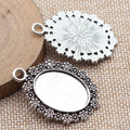Daisy Oval Cabochon Tray In Antique Bronze And Antique Silver For Jewelry Making view 2