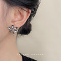 Silver Textured Iris Flower Metal Stud Earrings Pair Style view 2