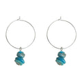 Silver Tone Large Hoop Earrings With Turquoise Irregular Stone Chips view 5
