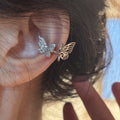 Silver Double Butterfly Crystal Ear Cuff Pendant Jewelry view 6