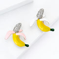 Yellow Enamel Banana Brooch Crystal Stem Pink White Peel view 3