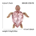 Sea Turtle Crystal Brooch Green Pink Rhinestone Gold Pin view 4