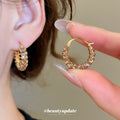 Brown Crystal Textured Hoop Huggie Earrings Jewelry view 1