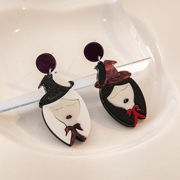 Mismatched Witch Girl Acrylic Novelty Dangle Earrings