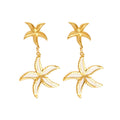 Gold Dual Starfish Drop Earrings with White Enamel Inlay view 5