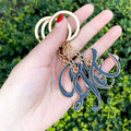 Black Enamel Gold Outline Script Letter Keychain Alphabet view 4