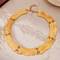 Wide Hammered Texture Link Choker Necklace Gold Steel Tones view 2