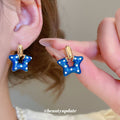 Blue Polka Dot Star Drop Stud Earrings Jewelry Design view 3